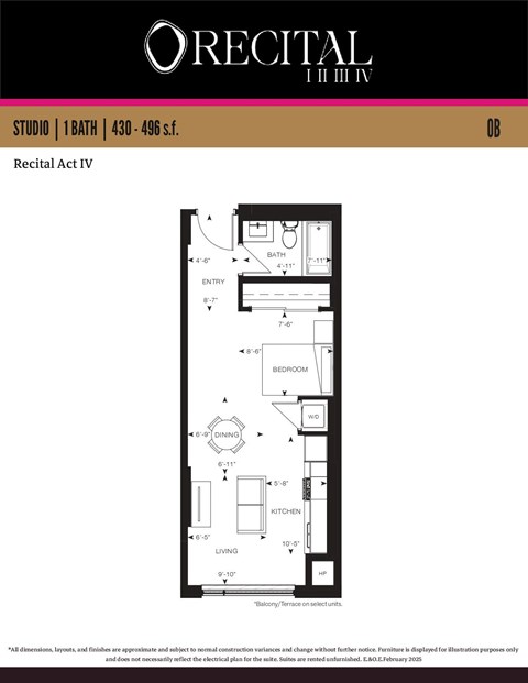 Floor plan for studio, 1 bath, 457 sqft